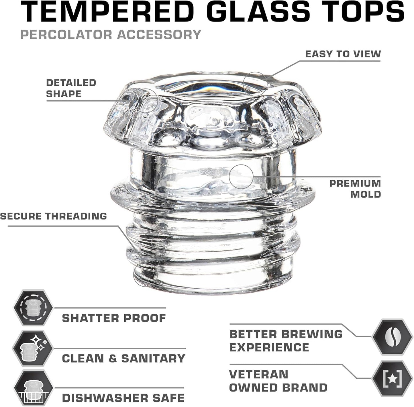 Coffee Percolator Glass Top Replacement - (Pack of 2) V1258-DP02-E-808