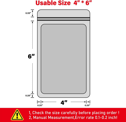 EONJOE 100-Pack 4x6 Inch Mylar Bags Resealable Holographic Packaging Bag Jewelry Candy Sample Food Treat V1258-DP02-E-81