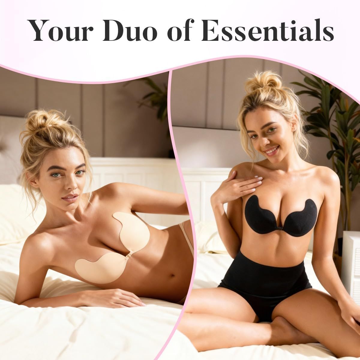 Sticky Bra Push Up - Backless, 2 Pair Invisible Adhesive Strapless Bra with Clip - A-D Cup V1258-DP02-E-811