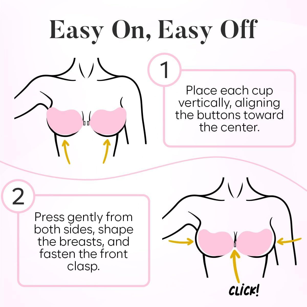 Sticky Bra Push Up - Backless, 2 Pair Invisible Adhesive Strapless Bra with Clip - A-D Cup V1258-DP02-E-811
