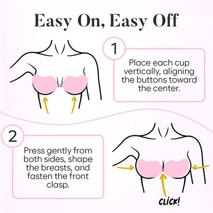 Sticky Bra Push Up - Backless, 2 Pair Invisible Adhesive Strapless Bra with Clip - A-D Cup V1258-DP02-E-811
