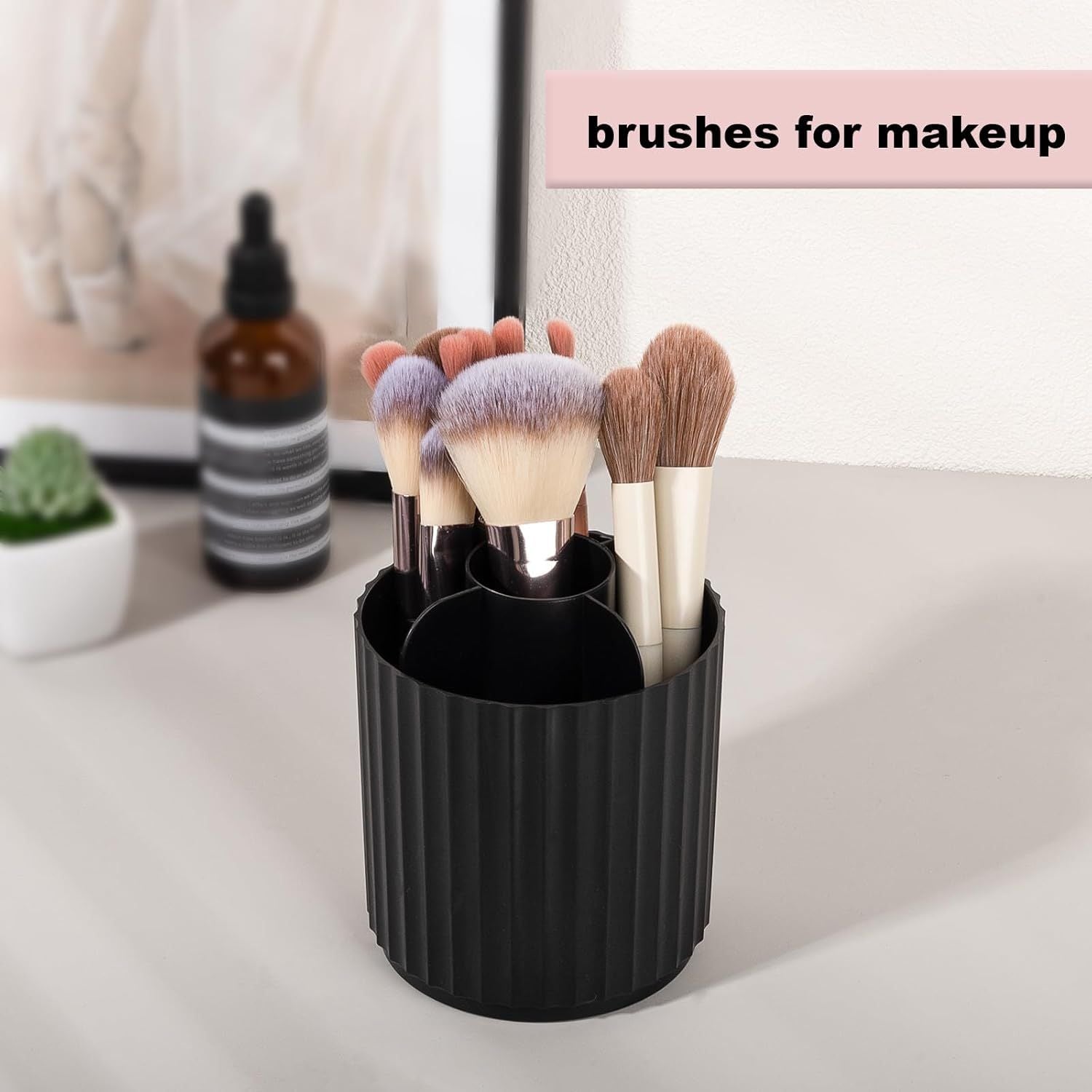 Makeup Brush Holder Organizer 360 degreesRotating Make Up Brushes Container for Vanity, Spinning Cosmetics V1258-DP02-E-818