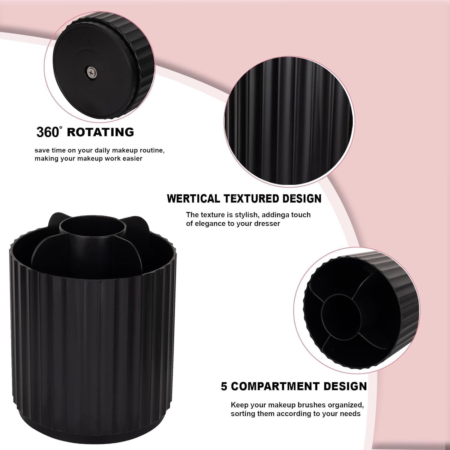 Makeup Brush Holder Organizer 360 degreesRotating Make Up Brushes Container for Vanity, Spinning Cosmetics V1258-DP02-E-818