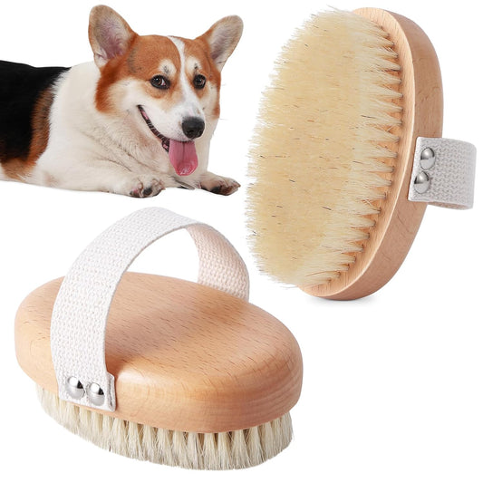 Soft Boar Bristle Pet Palm Brush for Short Haired Dogs and Cats with Band, Reduce Shedding, Ergonomic Dog V1258-DP02-E-82