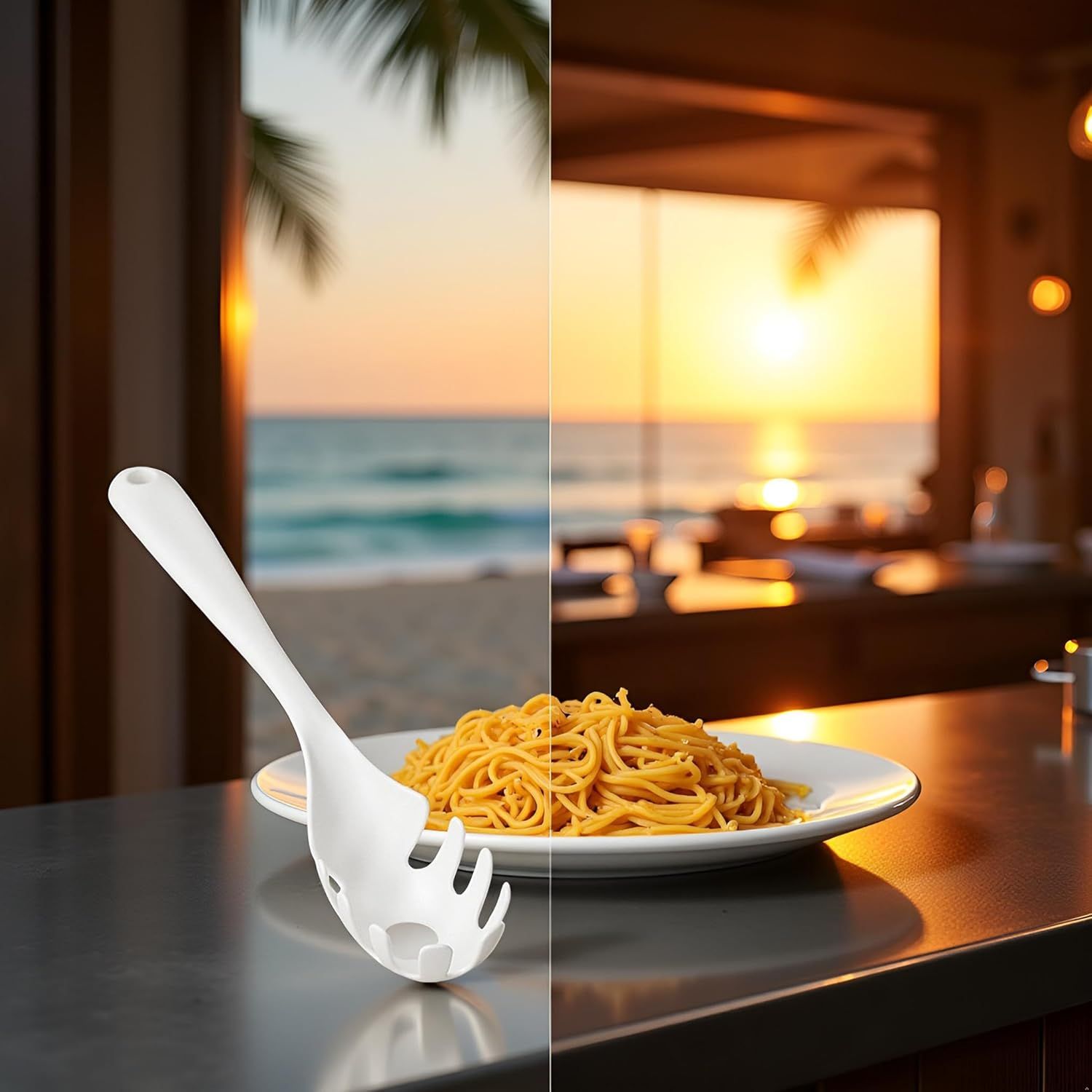 1 Pc White Pasta Fork - Teeth Spaghetti Spoon, Kitchen Noodle Fork Spoon, Spaghetti Fork Server V1258-DP02-E-823