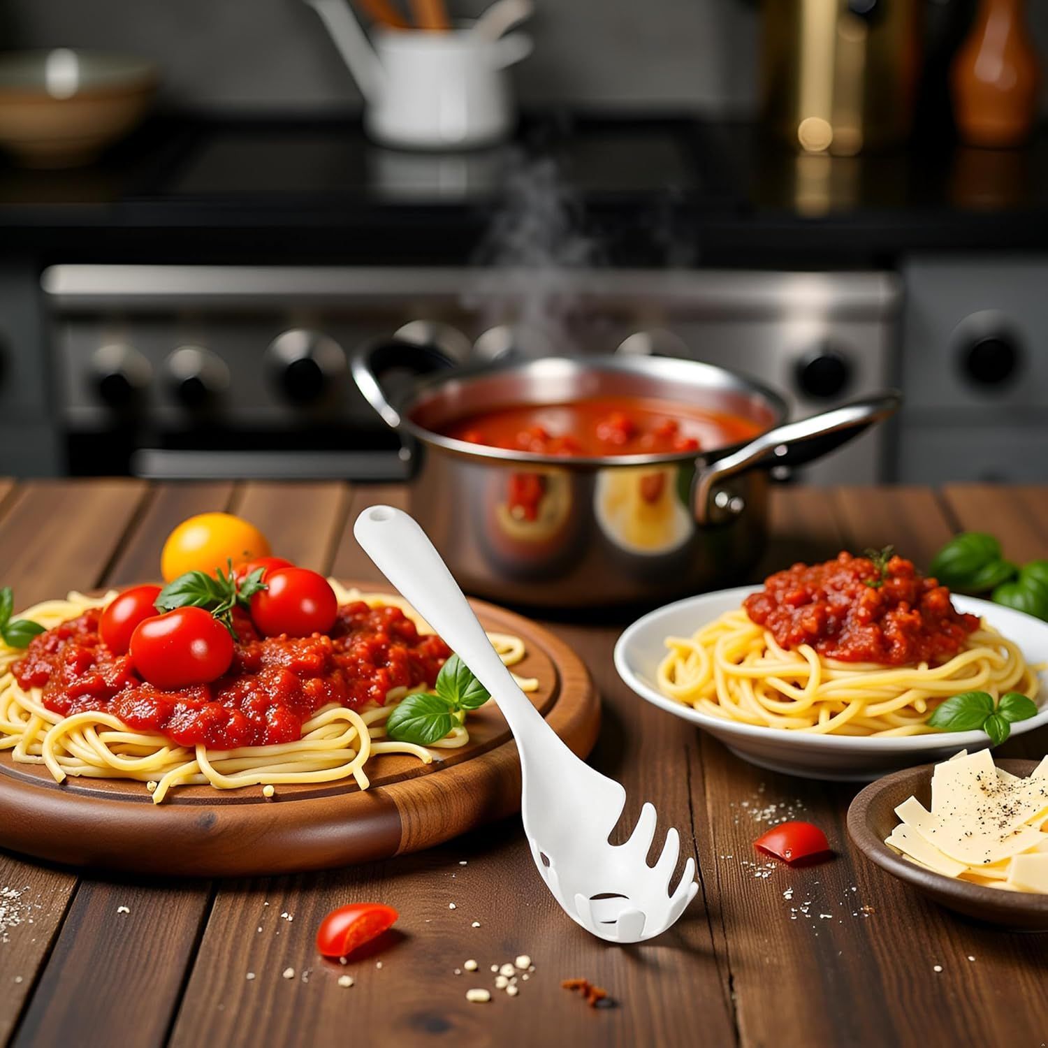 1 Pc White Pasta Fork - Teeth Spaghetti Spoon, Kitchen Noodle Fork Spoon, Spaghetti Fork Server V1258-DP02-E-823