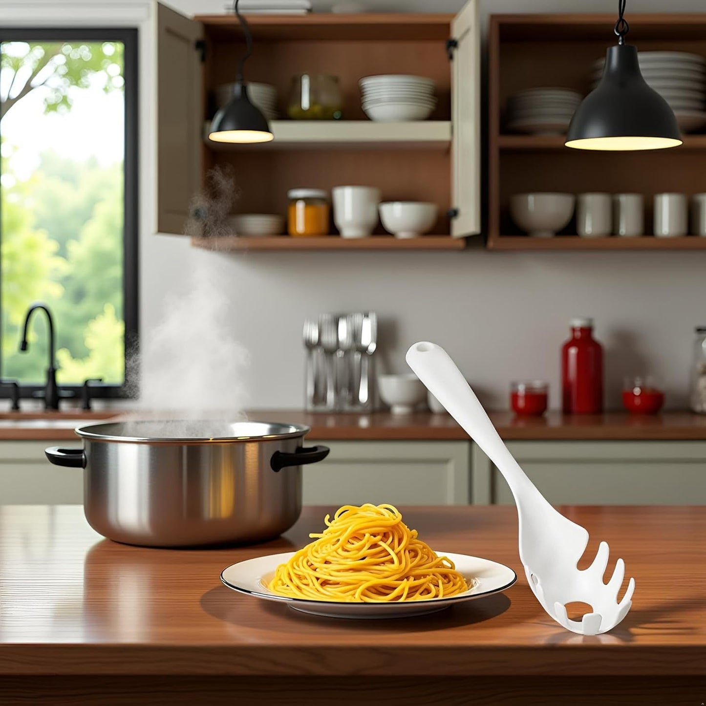 1 Pc White Pasta Fork - Teeth Spaghetti Spoon, Kitchen Noodle Fork Spoon, Spaghetti Fork Server V1258-DP02-E-823