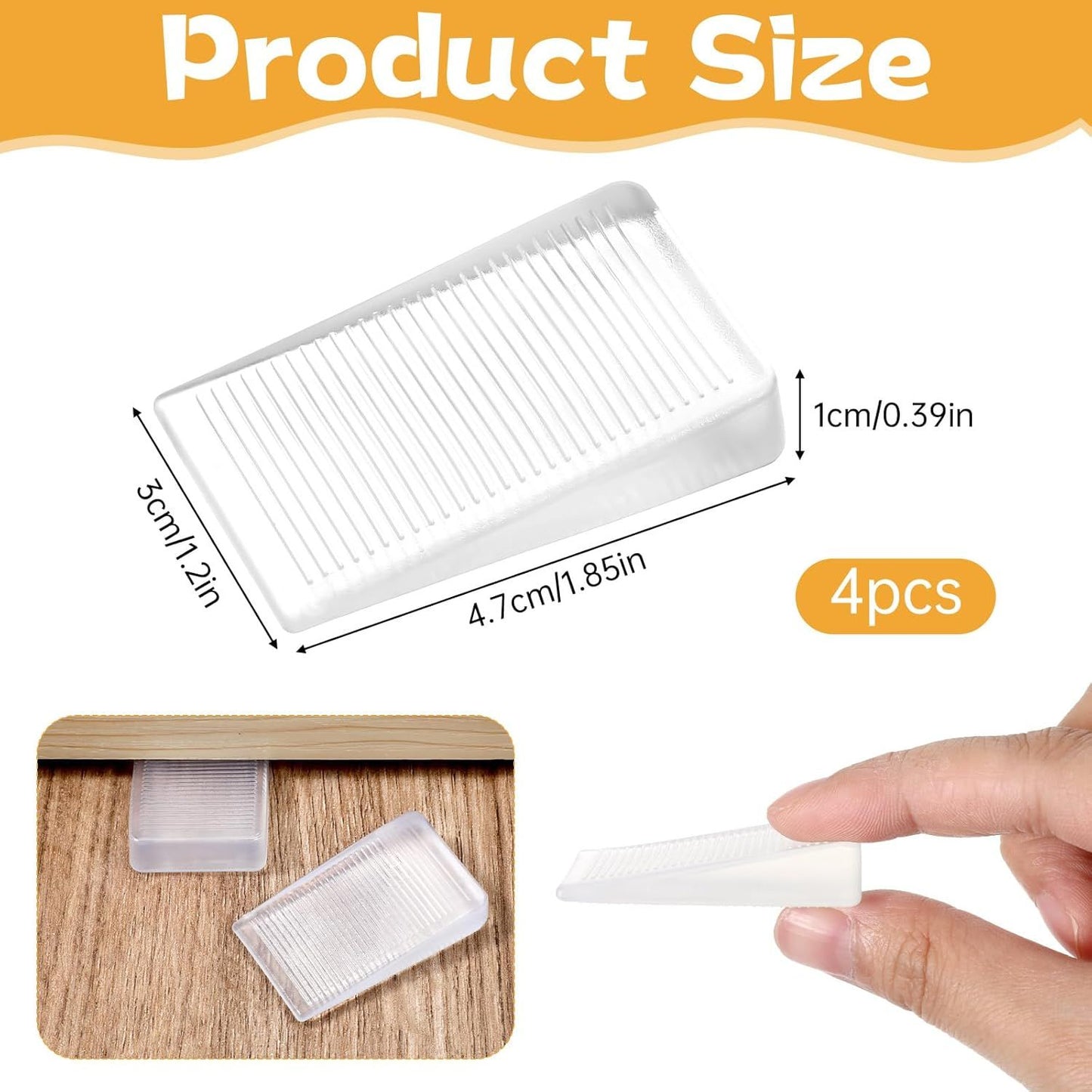 4 Pack Rubber Door Stop, Wedge Thin Door Stoppers for Bottom of Doors Clear Non-Scratching Doorstops Sturdy V1258-DP02-E-829