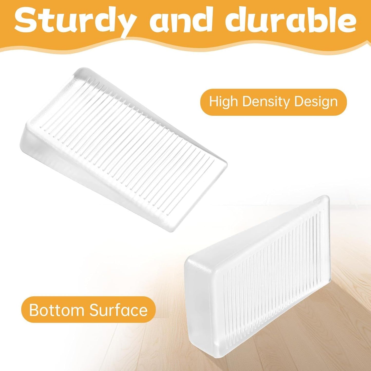 4 Pack Rubber Door Stop, Wedge Thin Door Stoppers for Bottom of Doors Clear Non-Scratching Doorstops Sturdy V1258-DP02-E-829