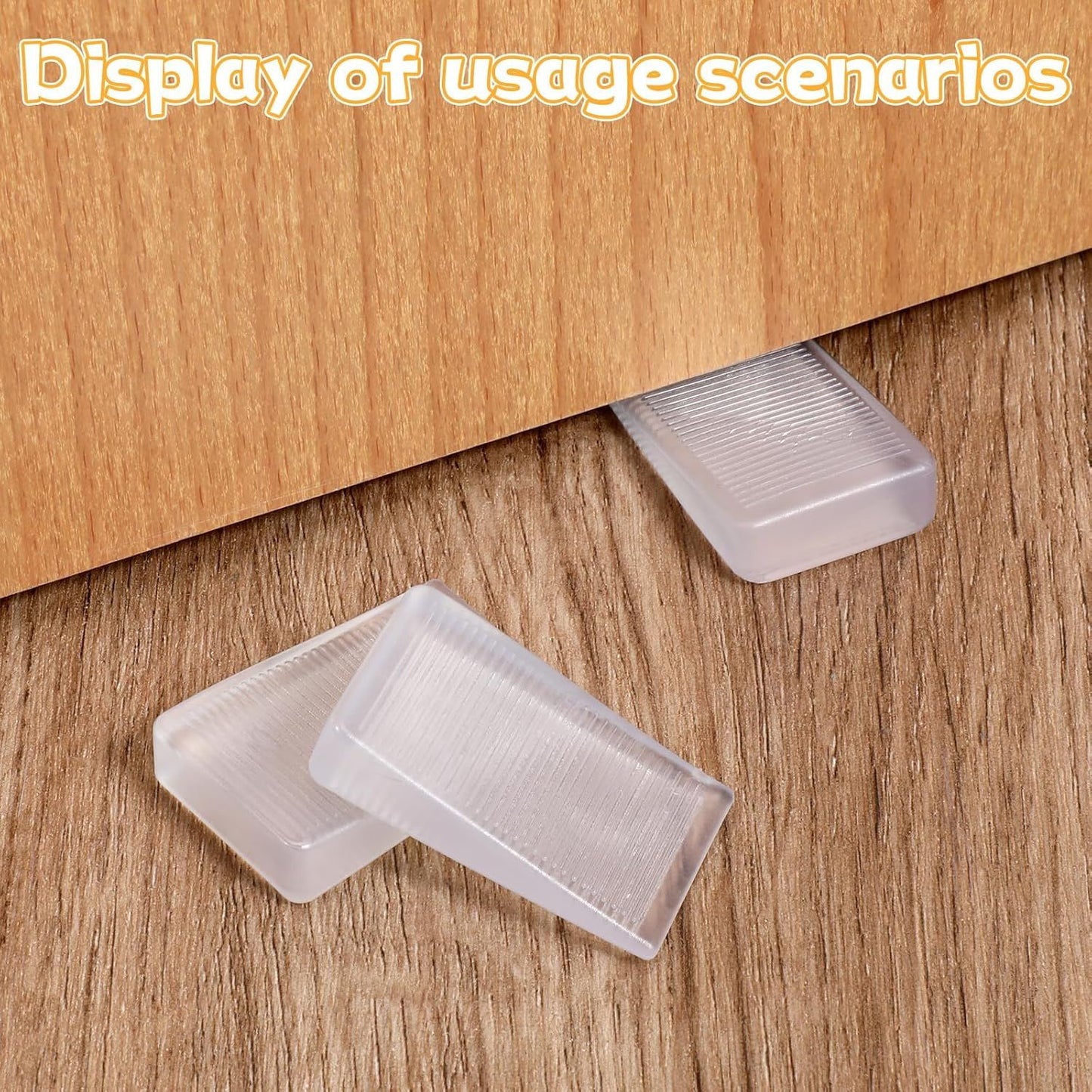 4 Pack Rubber Door Stop, Wedge Thin Door Stoppers for Bottom of Doors Clear Non-Scratching Doorstops Sturdy V1258-DP02-E-829