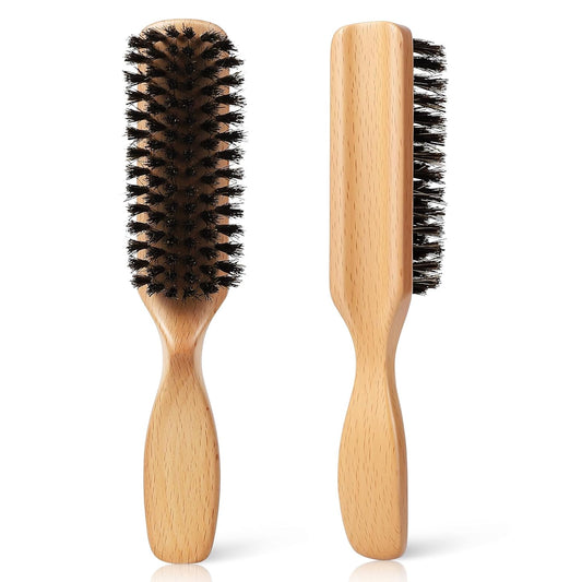 Boar Bristle Hair Brush for Men - Slick Back Hair Brush - Mens Hairbrush with Stiff Bristles & Wooden Handle, V1258-DP02-E-83