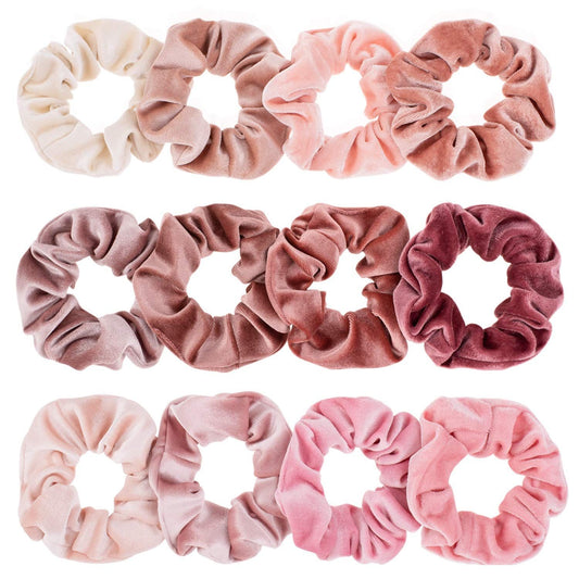 12Pcs Blush Theme Scrunchies Velvet Elastics for Women Pink Bobbles Soft Lovers Scrunchy Classic Thick Hair V1258-DP02-E-830