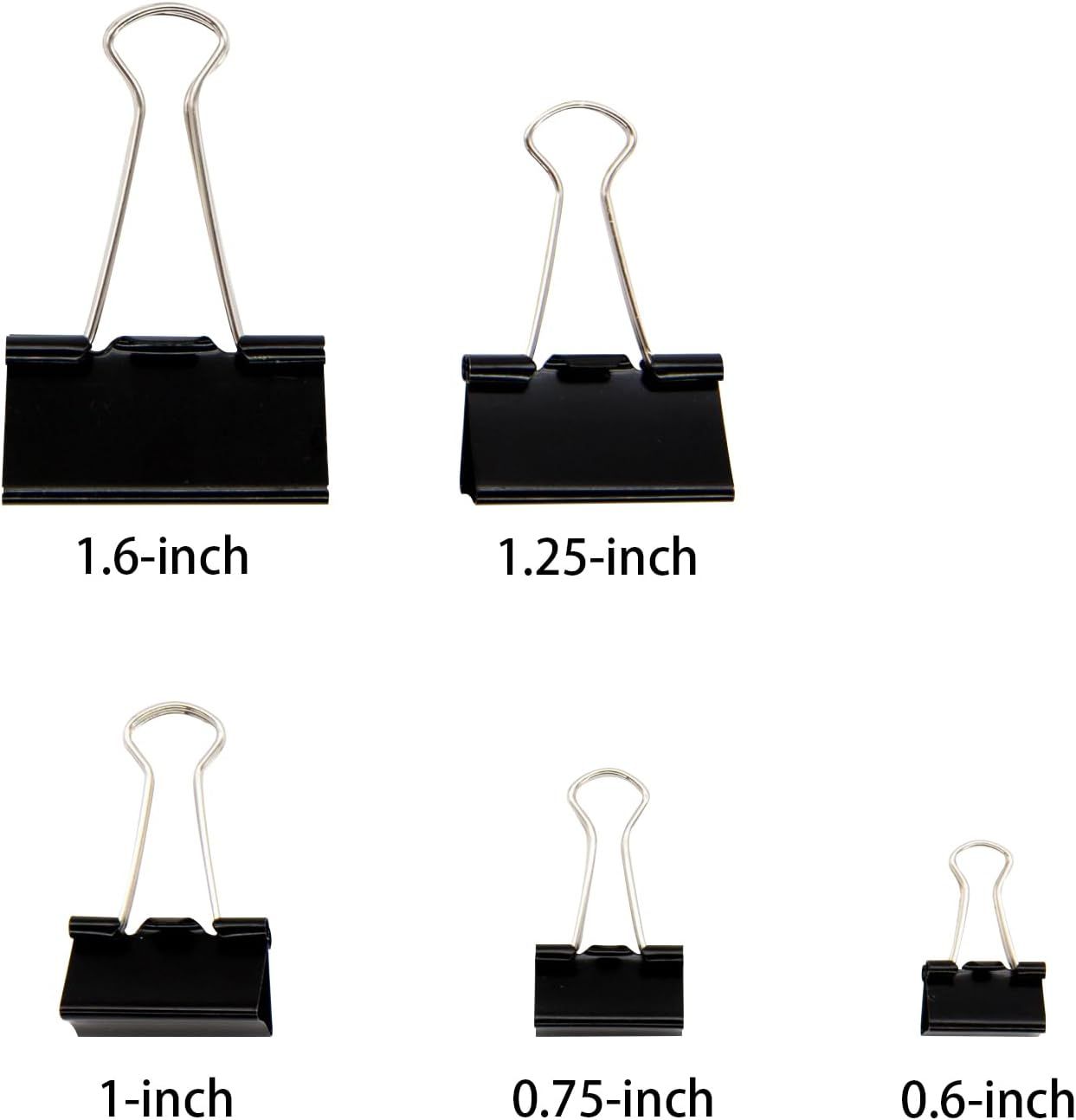 Binder Clips Paper Clamps Assorted Sizes 150 Count (Black), Large, Medium, Small, X Small and Micro, 5 Sizes V1258-DP02-E-834