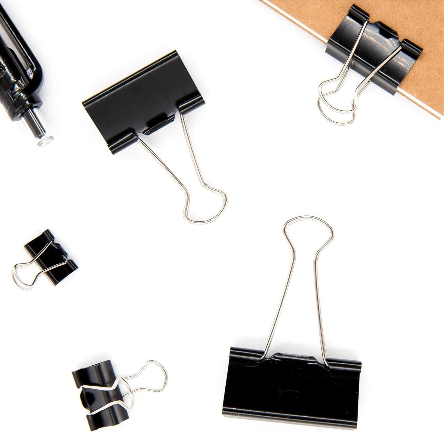 Binder Clips Paper Clamps Assorted Sizes 150 Count (Black), Large, Medium, Small, X Small and Micro, 5 Sizes V1258-DP02-E-834
