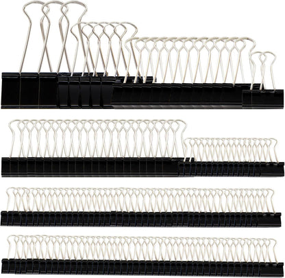 Binder Clips Paper Clamps Assorted Sizes 150 Count (Black), Large, Medium, Small, X Small and Micro, 5 Sizes V1258-DP02-E-834