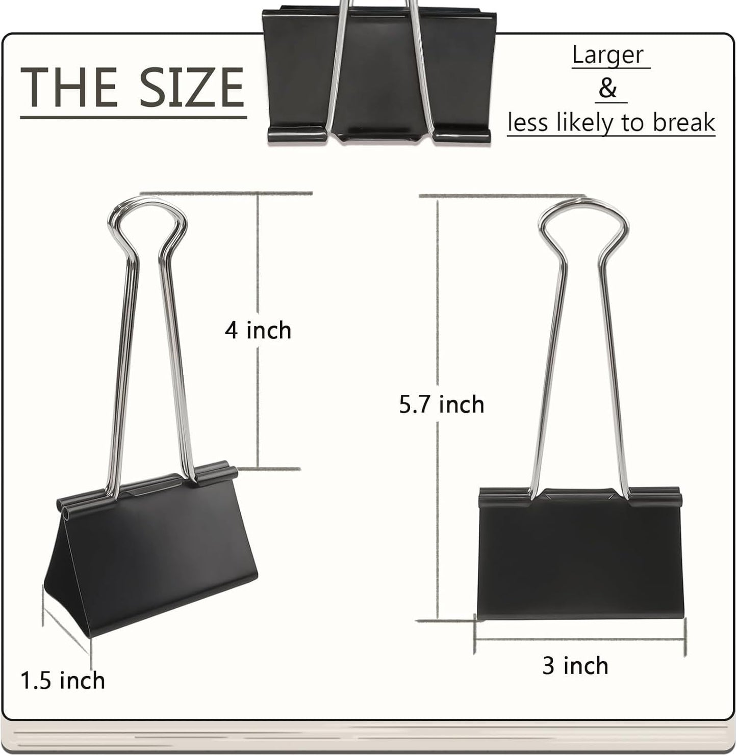 3-Inch Extra-Large Binder Clips - Heavy-Duty Black Paper Clamps, 75mm Width, 8-Count Set for Office V1258-DP02-E-835