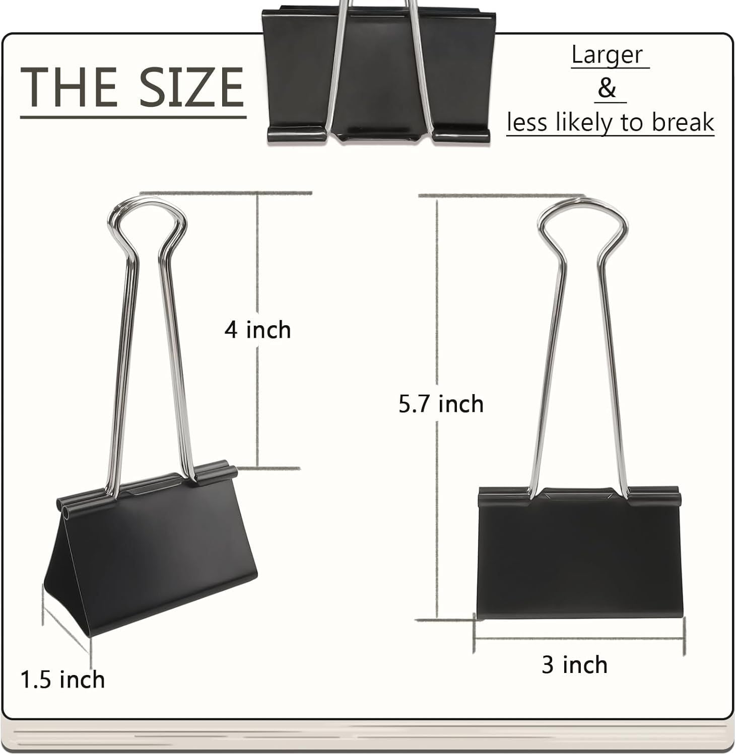 3-Inch Extra-Large Binder Clips - Heavy-Duty Black Paper Clamps, 75mm Width, 8-Count Set for Office V1258-DP02-E-835