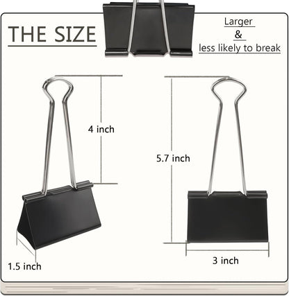 3-Inch Extra-Large Binder Clips - Heavy-Duty Black Paper Clamps, 75mm Width, 8-Count Set for Office V1258-DP02-E-835
