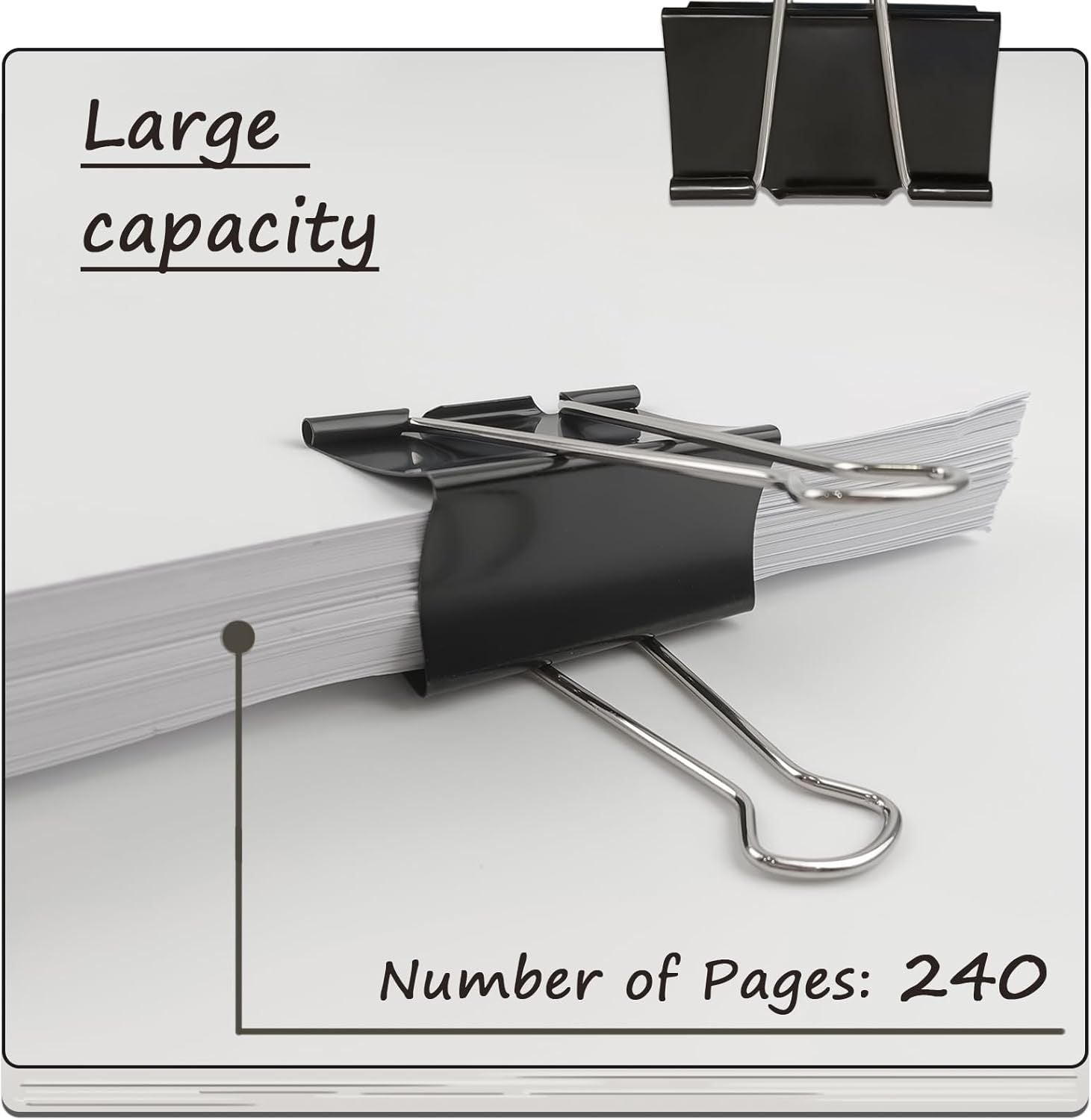 3-Inch Extra-Large Binder Clips - Heavy-Duty Black Paper Clamps, 75mm Width, 8-Count Set for Office V1258-DP02-E-835