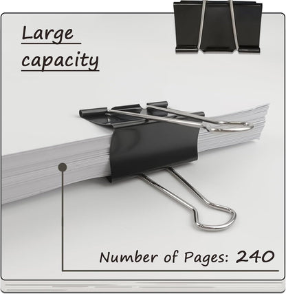 3-Inch Extra-Large Binder Clips - Heavy-Duty Black Paper Clamps, 75mm Width, 8-Count Set for Office V1258-DP02-E-835