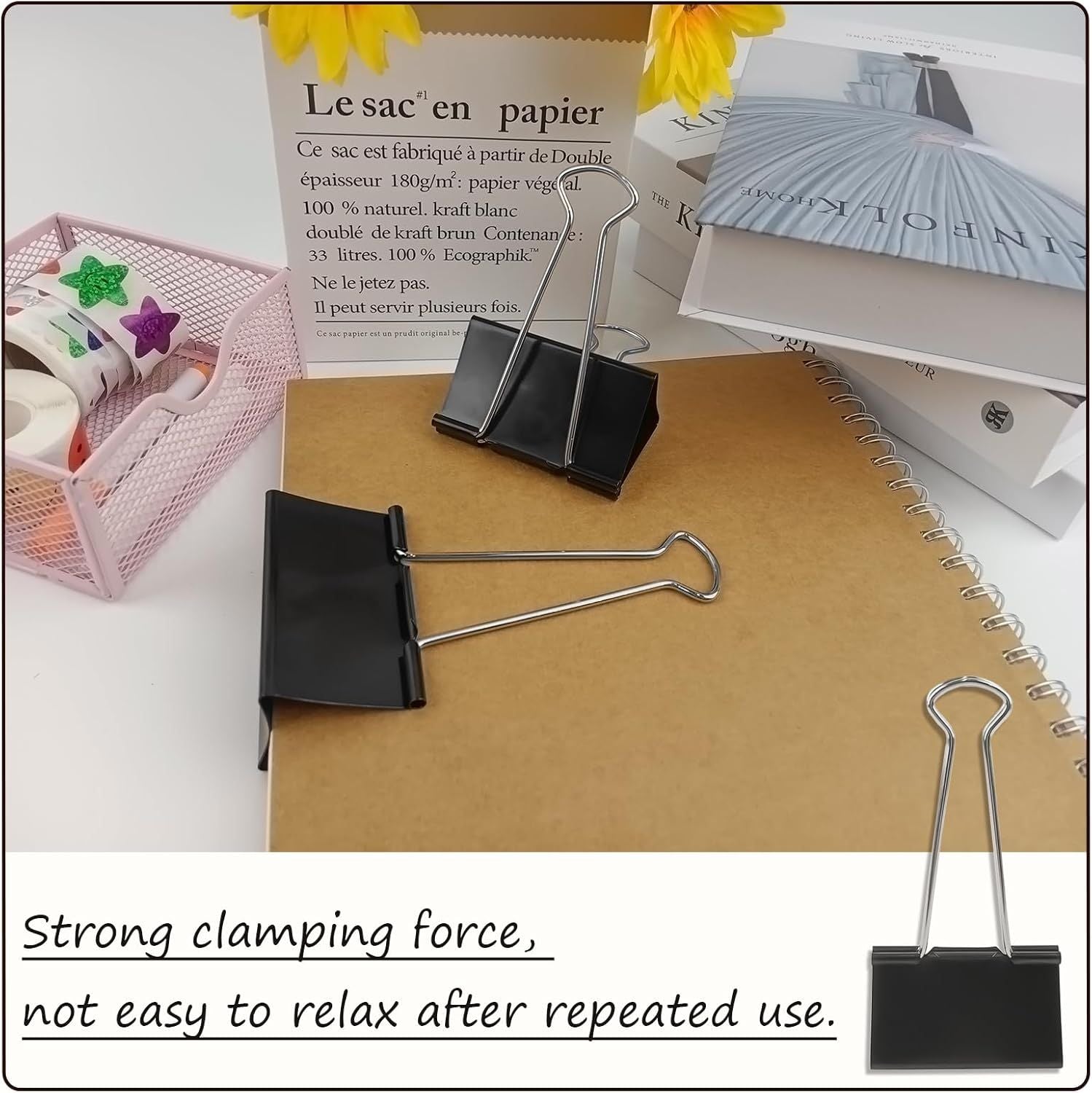 3-Inch Extra-Large Binder Clips - Heavy-Duty Black Paper Clamps, 75mm Width, 8-Count Set for Office V1258-DP02-E-835