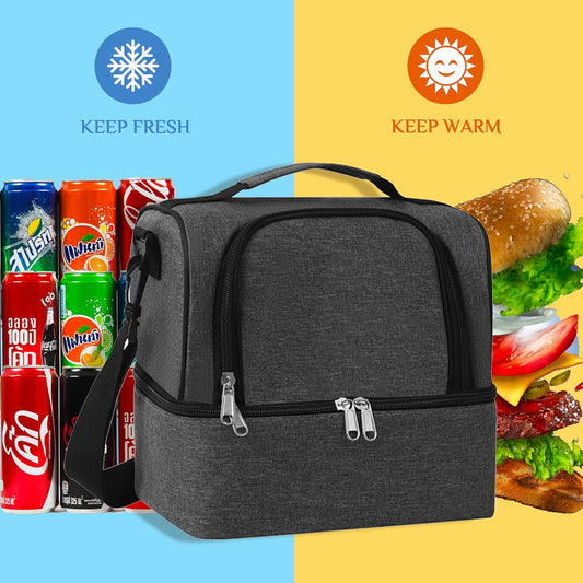 Lunch Bag for Women and Men - Reusable, Leakproof, and Insulated Double Deck Design for Picnic, Hiking, V1258-DP02-E-86