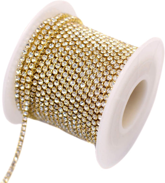 11 Yards 2mm Gold Crystal Rhinestone Close Chain Single Row Trimming Claw Chain Jewelry Crafts DIY (Gold) V1258-DP02-E-88