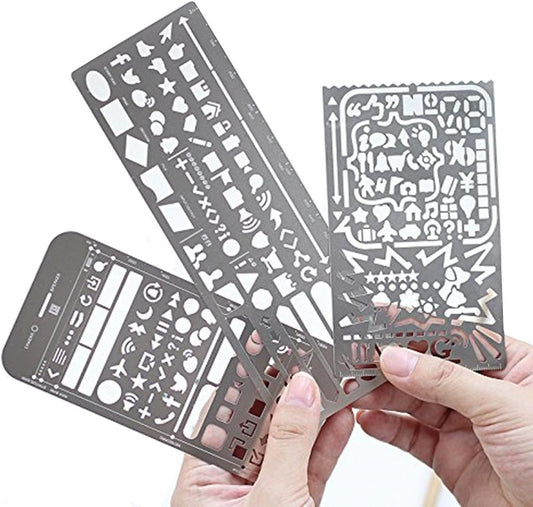 Yansanido Pack of 3 Stainless Steel Drawing Ruler, Painting Stencils, Scale Template Sets, Graphics Stencils, V1258-DP02-E-89