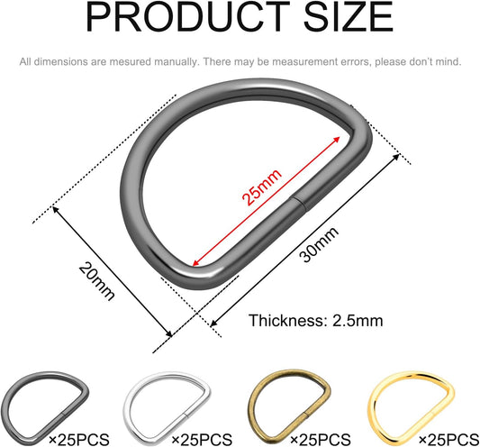 CooBigo 100 Pack 1" Metal D Ring for Purse Making Aprons Belts, Dee Rings Metal Buckle for Canvas Bags V1258-DP02-E-9