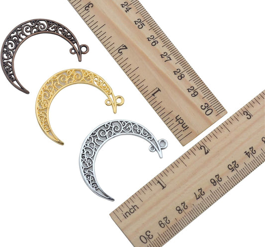 Yansanido Alloy Pack of 50 Moon Shape Silver Charms Pendants for Making Bracelet and Necklace (Moon 50pcs V1258-DP02-E-93