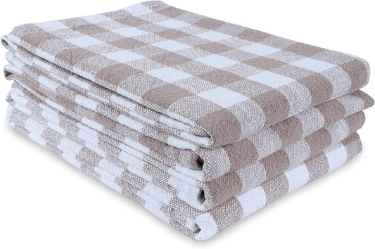 AMOUR INFINI Kitchen Towels Set of 4 Buffalo Checks Beige/White Kitchen Towels 28x20 Inches 100% Cotton V1258-DP02-F-100