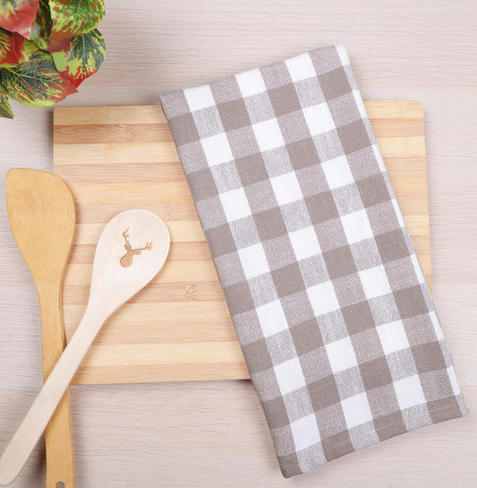 AMOUR INFINI Kitchen Towels Set of 4 Buffalo Checks Beige/White Kitchen Towels 28x20 Inches 100% Cotton V1258-DP02-F-100