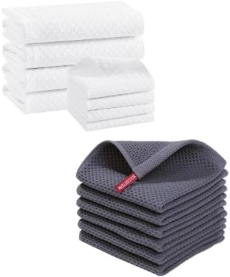 Homaxy Microfiber Waffle Weave Towels Set, 16 x 28 Inch and 12 x 12 Inch and 100% Cotton Waffle Weave Kitchen V1258-DP02-F-121