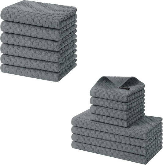 Homaxy 100% Cotton Terry Kitchen Towels(15" x 25", 6 Pack), Soft and Super Absorbent Dish Towels and 100% V1258-DP02-F-122