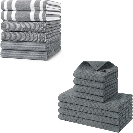 Homaxy Premium Kitchen Towels(18"x 28", 6 Pack), Large Cotton 380 GSM Kitchen Hand Towels and 100% Cotton V1258-DP02-F-124
