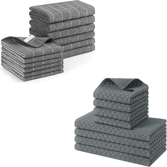 Homaxy Microfiber Kitchen Towels and Dishcloths Set, 12 Pack Soft and Absorbent Dish Hand Towels Bulk and V1258-DP02-F-125