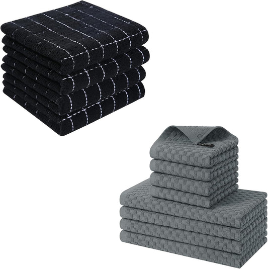 Homaxy 100% Cotton Terry Kitchen Towels(Black, 13 x 28 inches), Soft and Super Absorbent Dish Towels and V1258-DP02-F-129