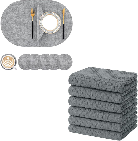 Homaxy Round Faux Leather Placemats and Coasters, Washable Dual-Side Table Mats, Wipeable Heat-Resistant V1258-DP02-F-130