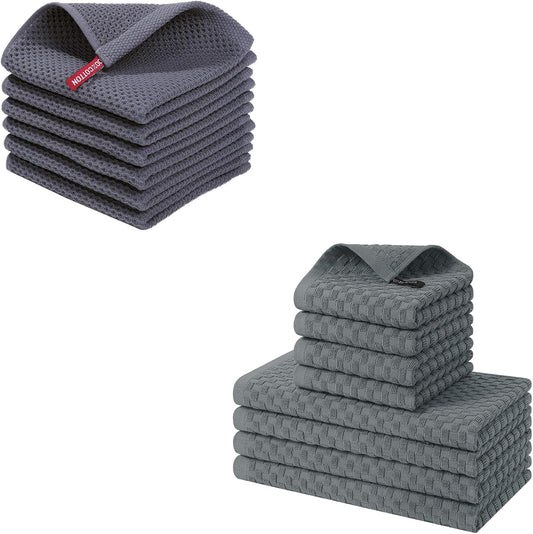 Homaxy 100% Cotton Waffle Weave Kitchen Dish Cloths, Ultra Soft Absorbent Quick Drying Dish Towels and 100% V1258-DP02-F-131