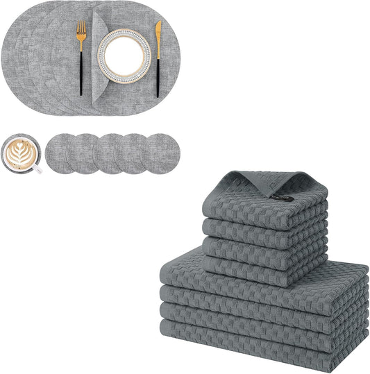 Homaxy Round Faux Leather Placemats and Coasters, Washable Dual-Side Table Mats and 100% Cotton Kitchen V1258-DP02-F-132