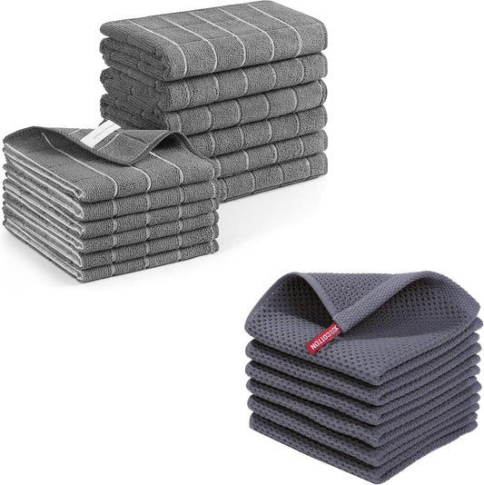 Homaxy Microfiber Kitchen Towels and Dishcloths Set 28 x 16 Inch & 12 x 12 Inch with 100% Cotton Waffle Weave V1258-DP02-F-134