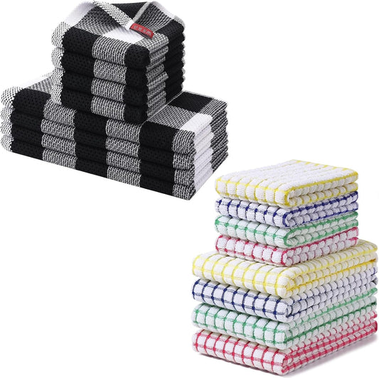 Homaxy Kitchen Towels and Dishcloths Set (12 x 12 and 13 x 28 Inches, 6 Pack, White & Black), Kitchen Towels V1258-DP02-F-137