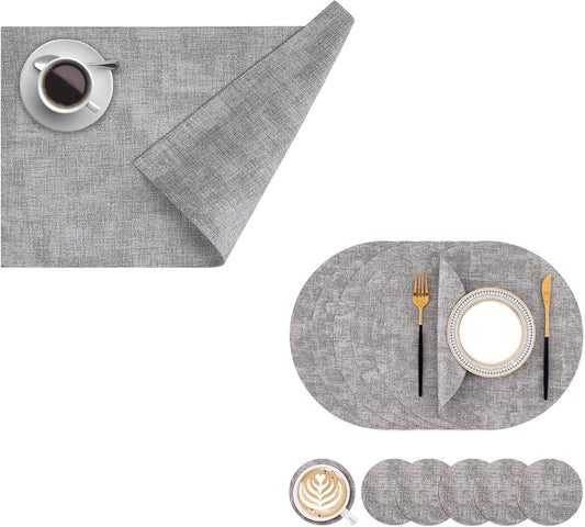Homaxy Faux Leather Heat Resistant Placemats, 11.8" x 17" Retangle Table Mats with Diameter 13 and 3 V1258-DP02-F-139
