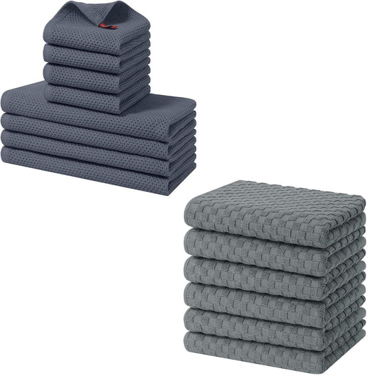 Homaxy 100% Cotton Kitchen Towels and Dishcloths Set, 12 x 12 Inches and 13 x 28 Inches, Set of 8 Bulk V1258-DP02-F-140