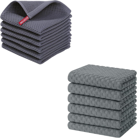 Homaxy 100% Cotton Waffle Weave Kitchen Dish Cloths(12 x 12 Inches, 6-Pack, Dark Grey), Ultra Soft Absorbent V1258-DP02-F-141