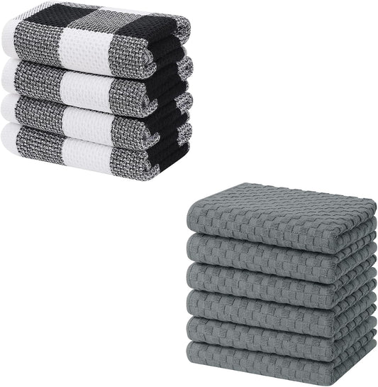Homaxy 100% Cotton Waffle Weave Check Plaid Kitchen Towels, 13 x 28 Inches, Super Soft and Absorbent Dish V1258-DP02-F-142