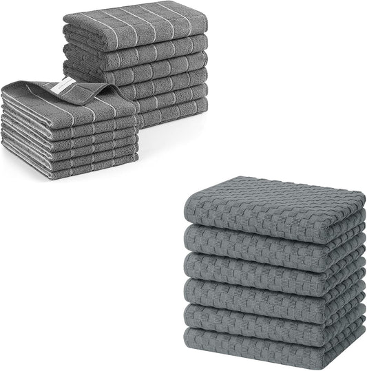 Homaxy Microfiber Kitchen Towels and Dishcloths Set, 12 Pack Soft and Absorbent Dish Hand Towels Bulk, 28 x V1258-DP02-F-145