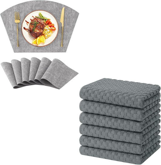 Homaxy Round Table Placemats Set of 6, Washable Wedge Shaped Faux Leather Table Mats and Terry Kitchen V1258-DP02-F-147
