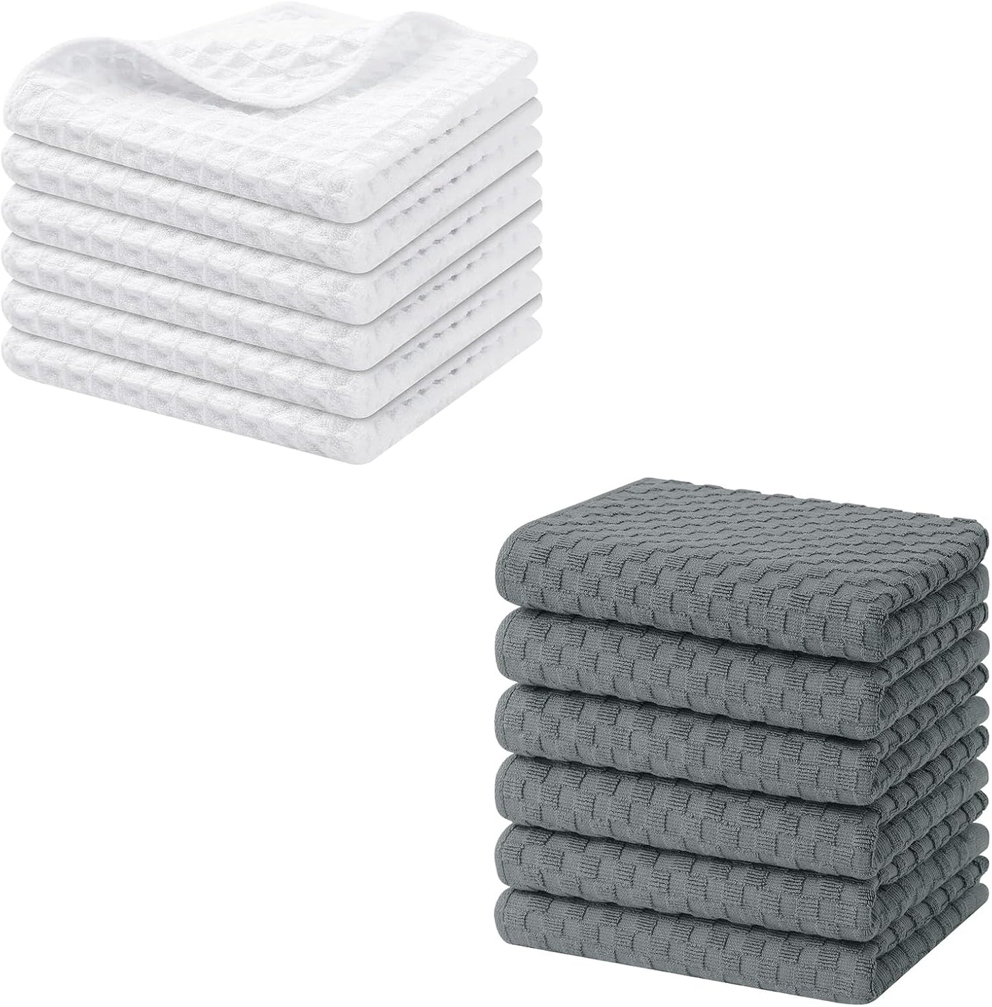 Homaxy Microfiber Waffle Weave Kitchen Dish Cloths(6 Pack, White), 12 x 12 Inch Ultra Absorbent and Terry V1258-DP02-F-149