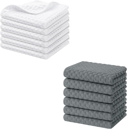 Homaxy Microfiber Waffle Weave Kitchen Dish Cloths(6 Pack, White), 12 x 12 Inch Ultra Absorbent and Terry V1258-DP02-F-149